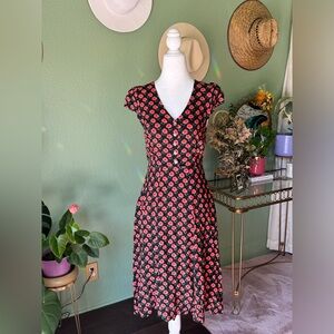 Louche * Floral Black, Coral & Red Women's Dress * XS